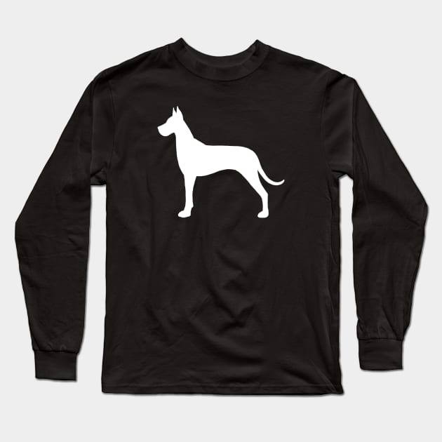 White Great Dane Silhouette Long Sleeve T-Shirt by Coffee Squirrel